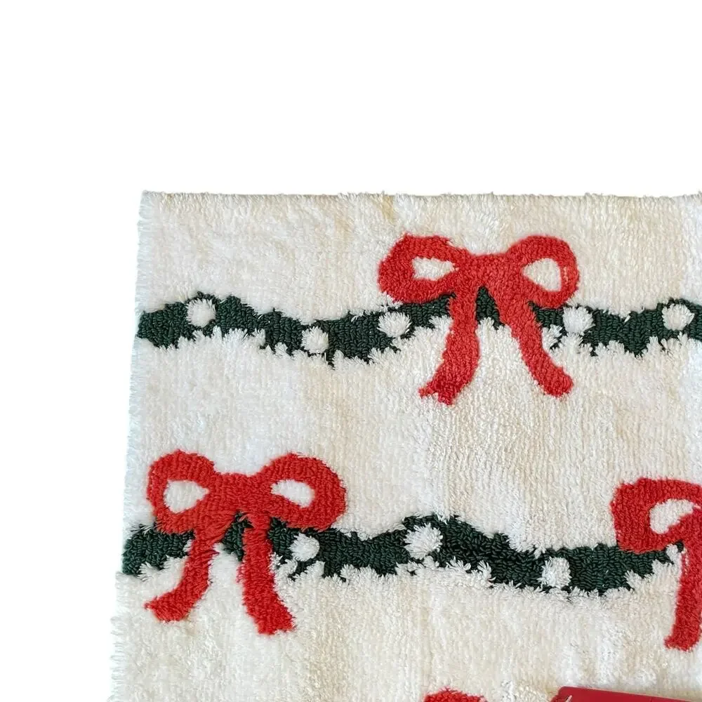 Kassaspa Christmas Bow Garland Bath Rug 21x34 White Red Green Christmas Holiday